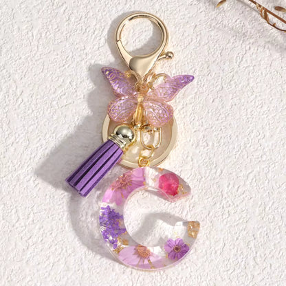 Llavero Letra Personalizada de Resina Floral – Hecho a Mano