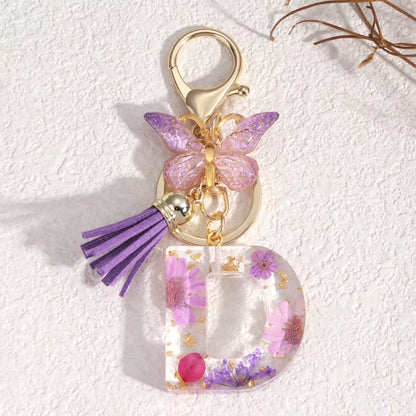Llavero Letra Personalizada de Resina Floral – Hecho a Mano