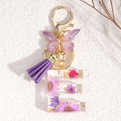 Llavero Letra Personalizada de Resina Floral – Hecho a Mano