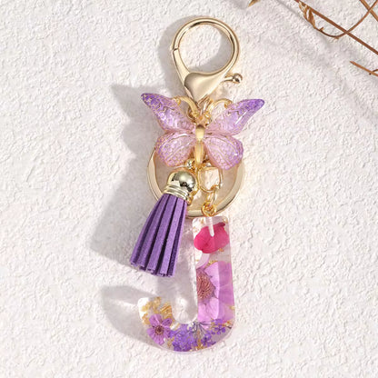 Llavero Letra Personalizada de Resina Floral – Hecho a Mano