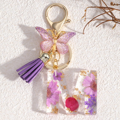 Llavero Letra Personalizada de Resina Floral – Hecho a Mano