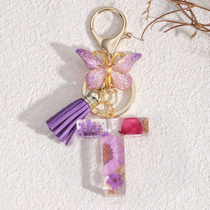 Llavero Letra Personalizada de Resina Floral – Hecho a Mano