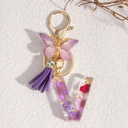 Llavero Letra Personalizada de Resina Floral – Hecho a Mano