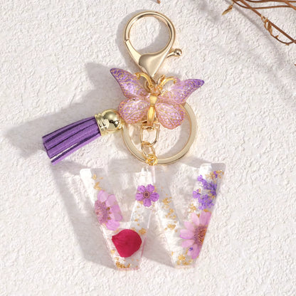 Llavero Letra Personalizada de Resina Floral – Hecho a Mano