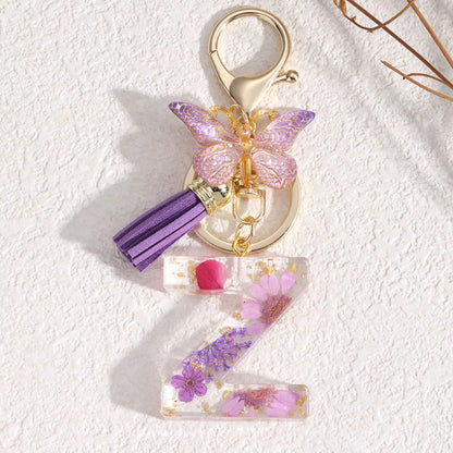 Llavero Letra Personalizada de Resina Floral – Hecho a Mano